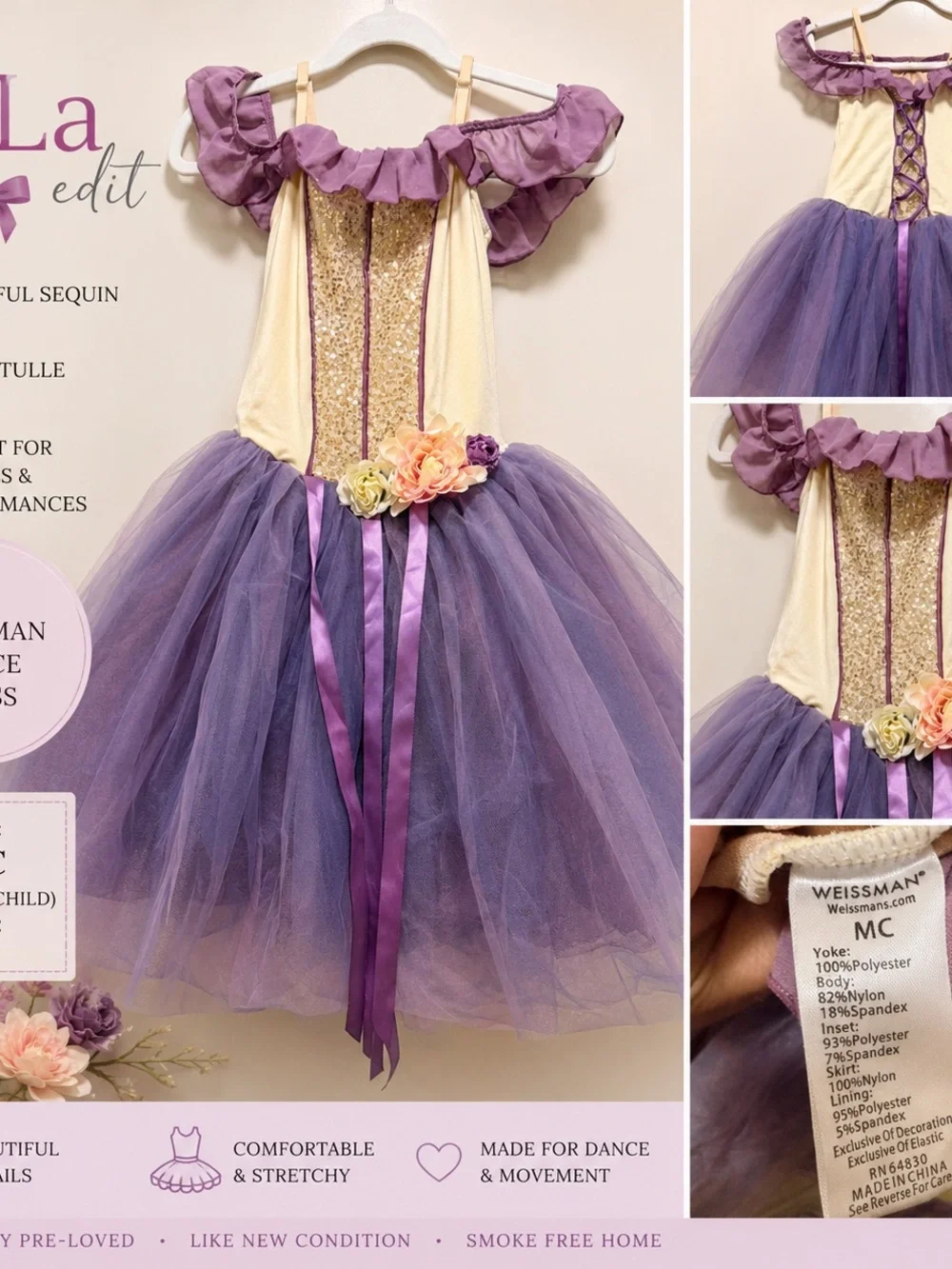 Weissman Purple & Cream Tulle Princess Costume with Sequin Bodice